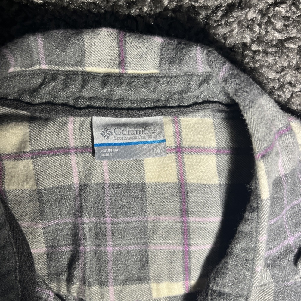 Columbia Flannel Shirt Womens Medium Gray Plaid Button Front Outdoors Cotton - Picture 2 of 7